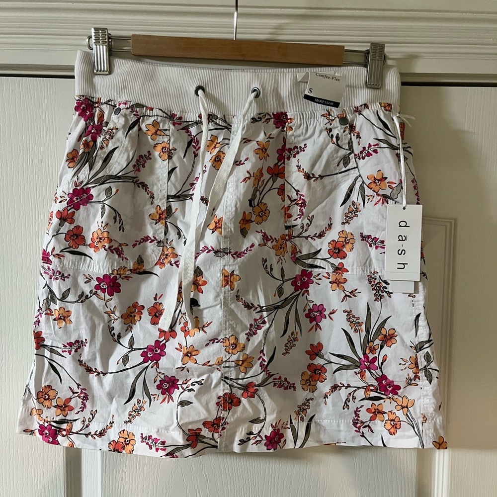 White Floral Mini Skort - Pink, orange and green New